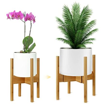 SMRONAR Plant Stand, Indoor Plant Pot Stand Bamboo Adjustable Plant Stand Mid-Century Flower Pot Holder Stand Fit for 8.5"-12.4" Plant Pots for G