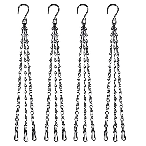 HH-LIFE 4pcs Black Heavy Duty Hanging Basket Chains 3 Point 16" (41cm) Metal Replacement Chain For Hanging Basket Bird Feeder Flower pots and Orn