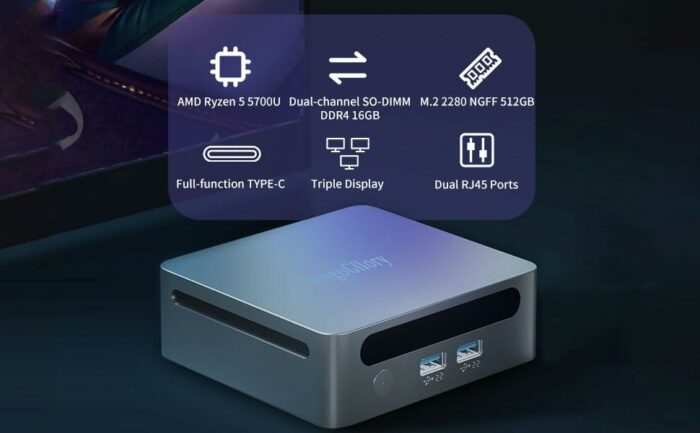 mogogllory Ryzen 7 5700U Mini PC Desktop Computer, 16GB RAM, 512GB SSD, Windows 11 Pro, 4K60Hz Support, WIFI6, HDMI 2.0, USB 3.2 - Ideal for Scho