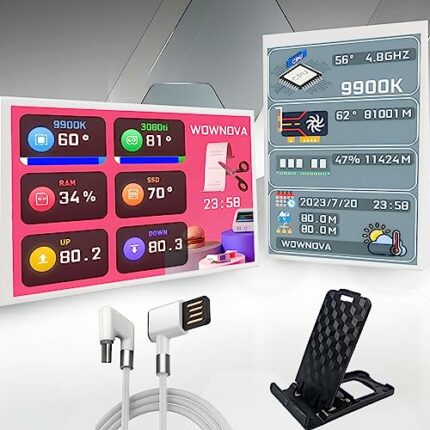 WOWNOVA White 3.5in Computer Temp Monitor, PC Temperature Display, PC Sensor Panel Display for PC ARGB Computer Case Secondary Screen, IPS USB Mi