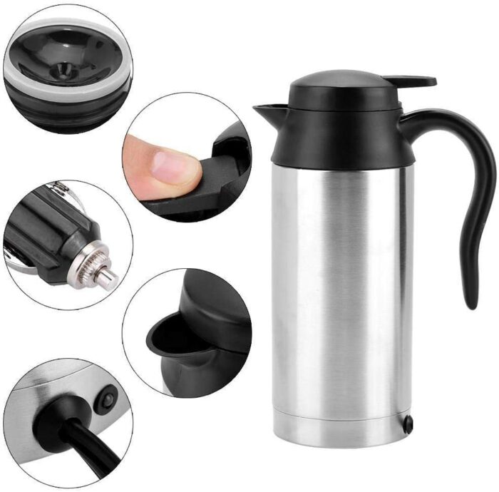 Jadeshay Heat Kettle - Travel Kettle Electric Car Kettle Stainless Steel Cigarette Lighter Charger Heating Kettle Coffee Mug Thermoses Kettle Pot