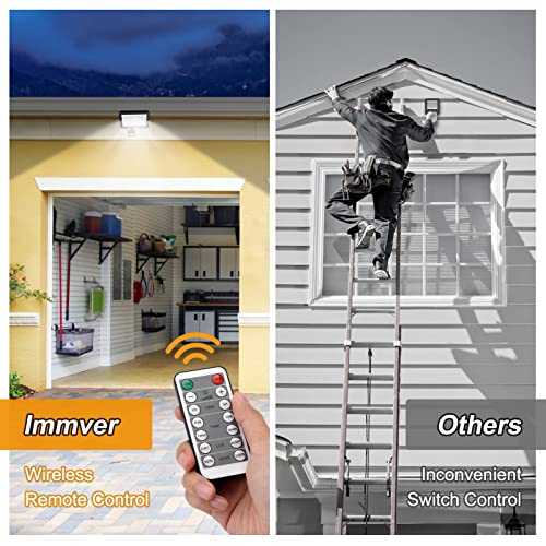 Immver 30W Security Lights Outdoor with IR Remote Control, PIR Motion Sensor, 3000LM 6000K Cool White LED Floodlights, IP66 Waterproof Wall Light
