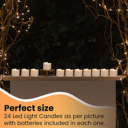 GrassVillage Pack of 24 Realistic and Bright Led Candle Lights in Wave Design, 3.5 cm x 4 cm Tall, Flameless Tea Light Candles, Electric Fake Can