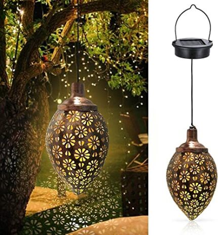 Solar Lantern Light, Hanging Solar Lights Outdoor Garden Lights IP65 Waterproof Metal Lamp for Patio Retro Decorative Hanging Garden Lantern Lamp