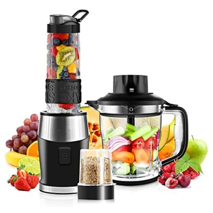 Blender Smoothie Maker, 700W Smoothie Blender, Portable Blender, Food Chopper and Grinder, 570ml BPA Free Blender Bottle, 300ml Grinder Cup, 1200