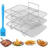 ANBOO Air Fryer Racks for Ninja Dual，8 Inch Air Fryer Accessories for Air Fryer AF300UK AF400UK,3-Layer Stainless Steel Grill Rack Kitchen Access