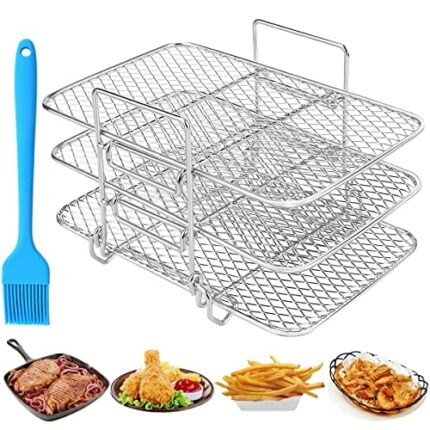ANBOO Air Fryer Racks for Ninja Dual，8 Inch Air Fryer Accessories for Air Fryer AF300UK AF400UK,3-Layer Stainless Steel Grill Rack Kitchen Access