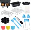 12 PCS Dual Air Fryer Accessories Including Pizza Pan,Stainless Steel Holder & Skewer Rack,Egg Bites Mold,Food Tong,etc.for Ninja Foodi AF300UK,A