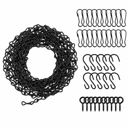 Lechansen Black Hanging Chains,196 Inches Hanging Basket Chains,Picture Hanging Chain with 10 Hooks and 20 Clips& 5 Screw Eye Hook for Bird Feede