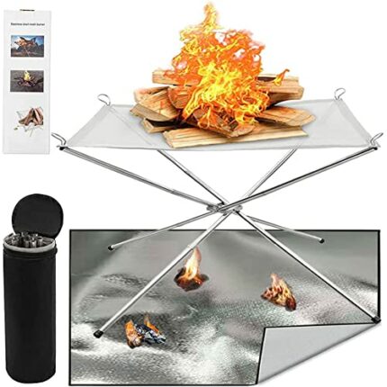 Portable Fire Pits,Outdoor Fire Pit Set Large Size 22inch with Fire Pit Mat and Carry Bag, 304 Stainless Steel Mesh Collapsible Firepit For Campi
