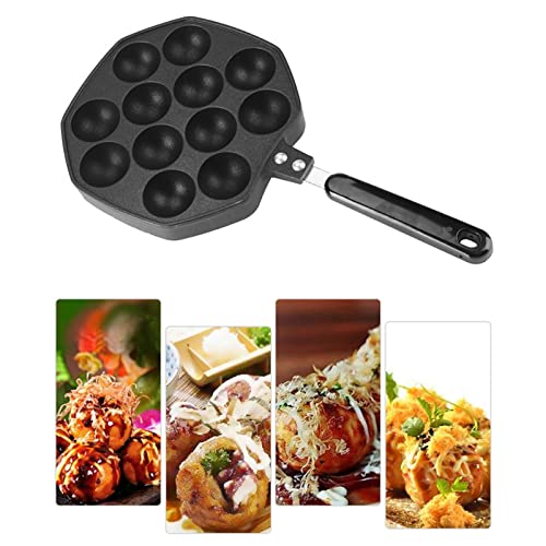 Aebleskiver Cast Iron NonStick Pan, 12 Cavities Aluminum Non-Stick Takoyaki Grill Pan Plate Octopus Ball/Pancake Maker Baking Mold for Other Dess