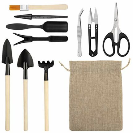 RosewineC 11 Pcs Mini Gardening Tools Flax Bag Set Gardening Transplanting Tools for Succulent Plant Transplanting and Shovel Operation Convenien