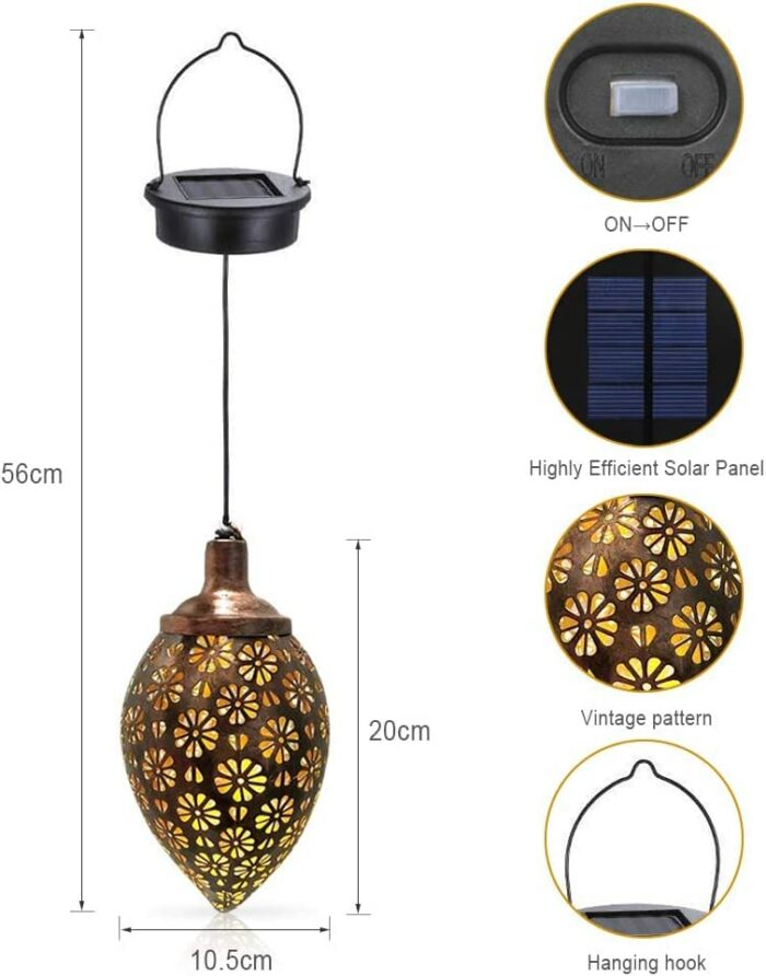 Solar Lantern Light, Hanging Solar Lights Outdoor Garden Lights IP65 Waterproof Metal Lamp for Patio Retro Decorative Hanging Garden Lantern Lamp