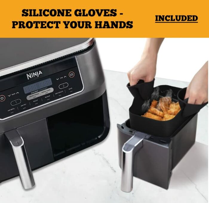 AIR FRIEND 2PCS Air Fryer Silicone Pot Basket For Ninja Dual Air Fryer + 2PCS Heat Protective Gloves | Air fryers Dual Basket | Silicone Air Frye