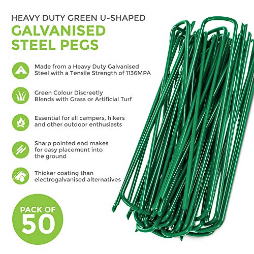 Pack of 50 Multipurpose Heavy Duty U Pins Grass Turf Steel Galvanised Metal Tent Pegs (Pack of 50)