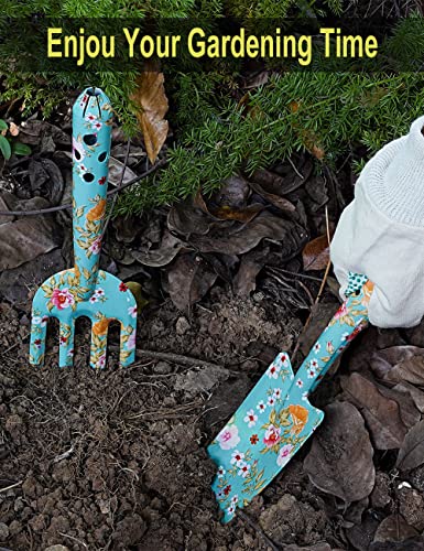 Gardening Gifts For Women, TOYPOPOR 6Pcs Garden Tools Set with Floral Print, included Trowel Fork Scissors 2 Candles and Gloves, Mother's day Bir