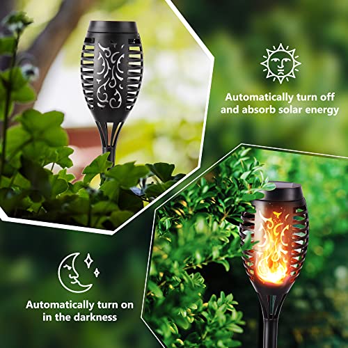 Geemoo 6 Pack Solar Flickering Dancing Flame Lights Waterproof Solar Torch Lights for Outdoor Garden Patio Pathway Yard Driveway Halloween Decora
