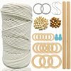 suo long Macrame Diy Plant Hanger Kit Macrame Cord 4mm Kit for Macrame Beginners with Wooden Rings Wooden Beads Large Hole Macrame Metal Rings Ma