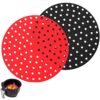 2PCS Non-Stick Air Fryer Liners 8Inch Heat Resistant Round Reusable Silicone Air Fryer Mats for Kitchen Baking Food (Black+Red)
