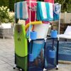Essentially Yours Pool Equipment Holder with Towel Drying Bars, Mesh Rolling Pool Storage Organizer Bin, Extra Large with Towel Hanger, (34.5" W