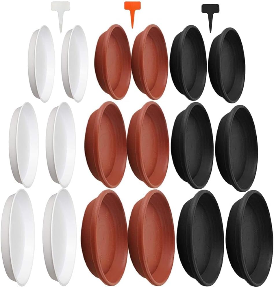 HBSTK 18 Pack Plant Saucers,urable Thicker Plastic Plant Trays for Indoors and Outdoor, Plant Saucer Drip Trays (150M / 20CM/25CM, Black,Clear,Br