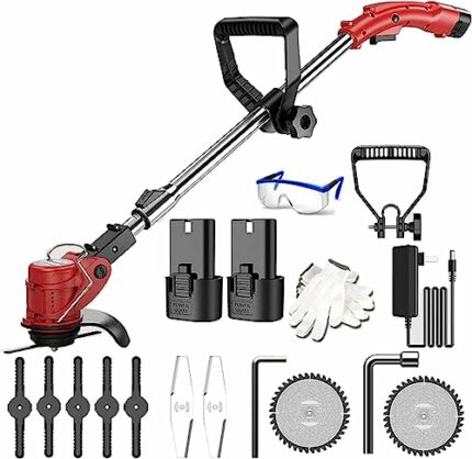 Electric Cordless Lawn Mower Kits, Garden Tool with Two Replaceable 4500mAh Battery, with Spare Blades, Suitable for Lawn and Garden Pruning