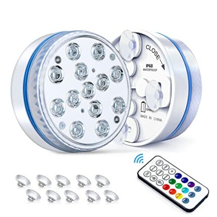 Pecosso Submersible LED Lights, IP68 Waterproof Pond Lights Underwater with 13 LED Beads Bright Spa Light for Lazy Shower, with Magnetic, RF Remo