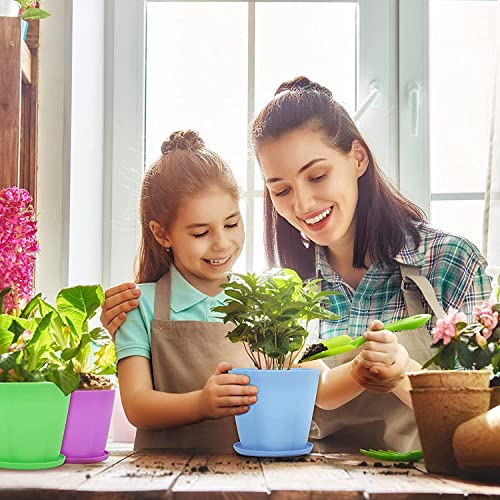 LATERN 10Pcs Plastic Plant Pots, 11cm Colorful Flower Pots Indoor Plant Pots Seedling Nursery Planter with Saucers for Garden Office Desk Balcony
