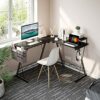 Casaottima L Shaped Desk, 51" Gaming Desk, Computer Desk, L Desk, Home Office Desk with Round Corner with Large Monitor Stand Workstation,Black