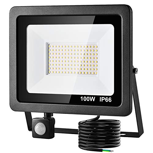 CSYY LED Floodlight 100W with PIR Sensor, 8000LM Super Bright Security Lights Outdoor, IP66 Waterproof Floodlight 6000K Daylight White LED Spotli