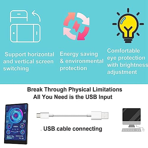 Bewinner 5 inch IPS USB C Mini Screen for Desktop PC, Computer Temperature Display Type C Sub Screen for PC Case Secondary Screen, Suitable for A