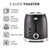 Tower Glitz T20029 2 Slice Metal Toaster with Adjustable Browning Control, Defrost and Reheat Settings, Black