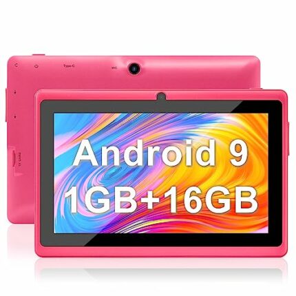 Haehne 7 Inch Tablet PC, Android 9.0 GMS, 1024 * 600 HD Display Screen, 1GB+16GB Quad Core, Dual Cameras 2.0MP+0.3MP, WiFi, Bluetooth,Pink