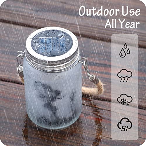 Mostof 2 Pack Fairy Solar Lantern Outdoor, Garden Ornaments IP44 Waterproof Hanging Frosted Glass Solar Mason Jar Lights for Table, Yard, Garden,