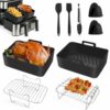Air Fryer Accessories,Set of 9 for Ninja Dual Air Fryer AF300UK AF400UK,Reusable Silicone Air Fryer Liners&Air Fryer Rack&Food etc TongDual Air F