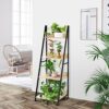 SpringSun 4-Tier Ladder Shelf, Wood Plant Flower Stand Storage Rack Shelf Steel Frame for Office and Home