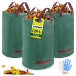 3 x 120L Garden Waste Bags,Waterproof Heavy Duty Large Refuse Sacks with Handles,Foldable and Reusable (3)