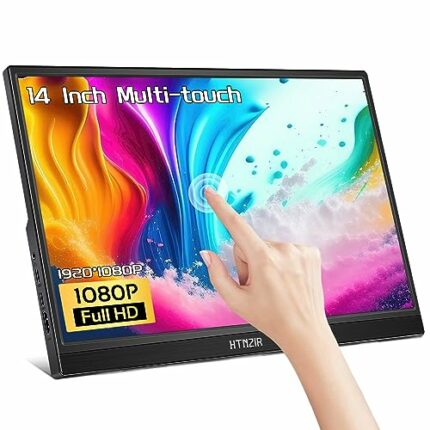 HTNZIR 14 Inch Portable Touchscreen Monitor, HDR, Plug&Play FHD 1080P Display, USB C, HDMI, Built-in Kickstand & Speakers, External Touch Screen