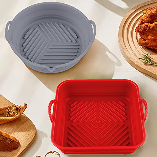 Silicon Air Fryer Liner 2Pack Reusable Ninja Food Safe Liner Baking Tray Basket Heat Resistant Air Fryer Pot Microwave Oven Accessories (Round 7.