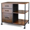 Finnhomy 3-Drawer Mobile File Cabinet for Home Office, Fabric Lateral Filing Cabinet with Wooden Board, Printer Stand with Open Storage Shelves f