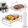 Ainiv 2 PCS Air Fryer Racks Compatible with Ninja Dual AF300UK AF400UK, Layered Dehydrator Rack, Skewer Rack with 4 Skewers, 304 Stainless Steel