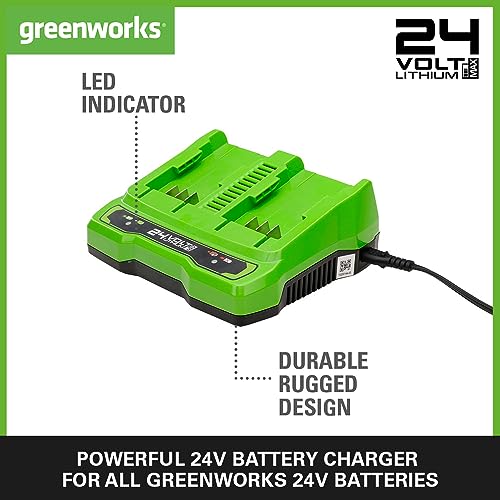 Greenworks 24V Dual Slot Charger. Universal 24V Battery Charger for Garden and Power Tools. Charges 4Ah Battery in 60 Mins. Original Greenworks C