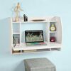 Haotian FWT18-W, White Drop-Leaf Table Desk, Wood Children Table,Home Office Table Desk Workstation Computer Desk with Storage Shelves, Trestle D