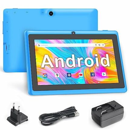 Haehne 7 Inch Tablet PC, Android 5.0 Quad Core A33, 1GB RAM 8GB ROM, Dual Cameras, Capacitive Touch Screen, Bluetooth, WiFi,Azure
