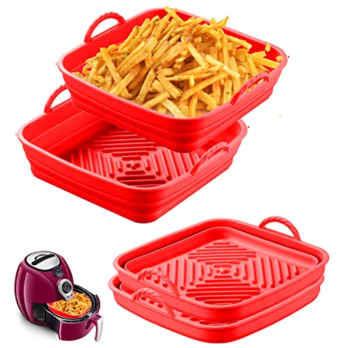 Silicon Air Fryer Liner 2Pack Reusable Ninja Food Safe Liner Baking Tray Basket Heat Resistant Air Fryer Pot Microwave Oven Accessories (Round 7.
