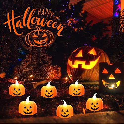 Jsdoin Halloween Pumpkin Tea Lights, 12pcs Halloween Flameless Candles, Orange LED Candel Light for Halloween Party Decorations, Thanksgiving, Ba
