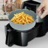 2Pcs Grey Air Fryer Silicone Liner 7.1" Round Air Fryer Liners Reusable Air Fryer Pot Food Tray Heat Resistant Kitchen Oven Pan with Handle Air F