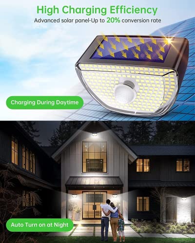 Qhou Solar Lights Outdoor, 1Pc Solar Security Light Outdoor Motion Sensor, 200 LED Super Bright Wide Angle Solar Light IP65 Solar Wall Light for