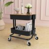 aasdf 2 Tier Rolling Cart Metal Utility Cart Easy Assemble Utility Serving Cart Sturdy Storage for Classroom Office Home Bedroom Bathroom,A2