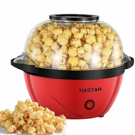 Tiastar Popcorn Maker, Electric Stirring Popcorn Machine 450W, One Touch Popcorn Maker Machine with Non-Stick Coating, 2.5L Capacity, Healthy Les